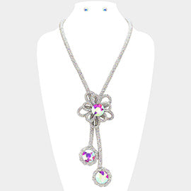 Flower Pendant Long Necklace Set