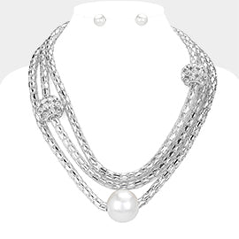 Pearl & Rhinestone Ball Mesh Layered Necklace Set