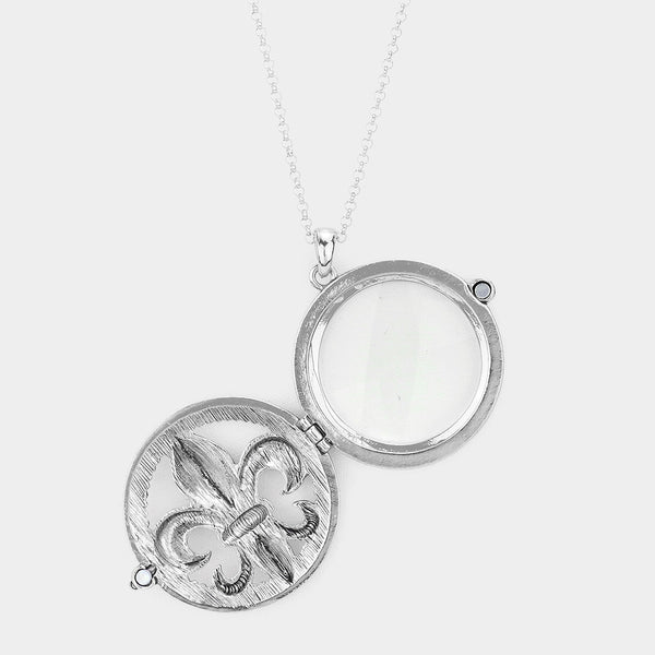 Fleur de Lis Pendant Magnifying Glass Long Necklace