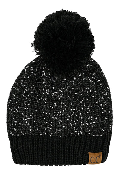 Sequin CC Pom Pom Beanie