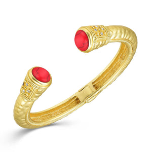 Gold Hammered Stone End Bangle