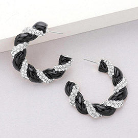 Rhinestone Embellished Braided Hoop Earrings