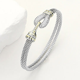 Stone Paved Hook Double Rope Bracelet