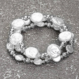 Pearl & Metal Ball Stretch Bracelet Set