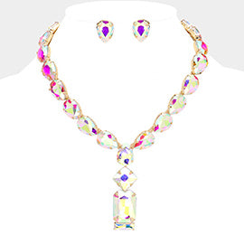 Teardrop Necklace with Emerald Cut Pendant & Earrings Set