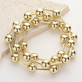 Metal Ball & Bar Beaded Stretch Bracelets- 3PCS