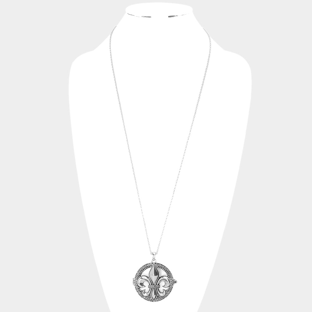 Fleur de Lis Pendant Magnifying Glass Long Necklace