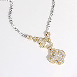 Stone Paved Quatrefoil Pendant Necklace