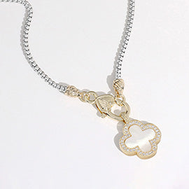 Mother of Pearl Quatrefoil Pendant Necklace