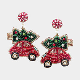 Beaded Christmas Tree Car Earrings